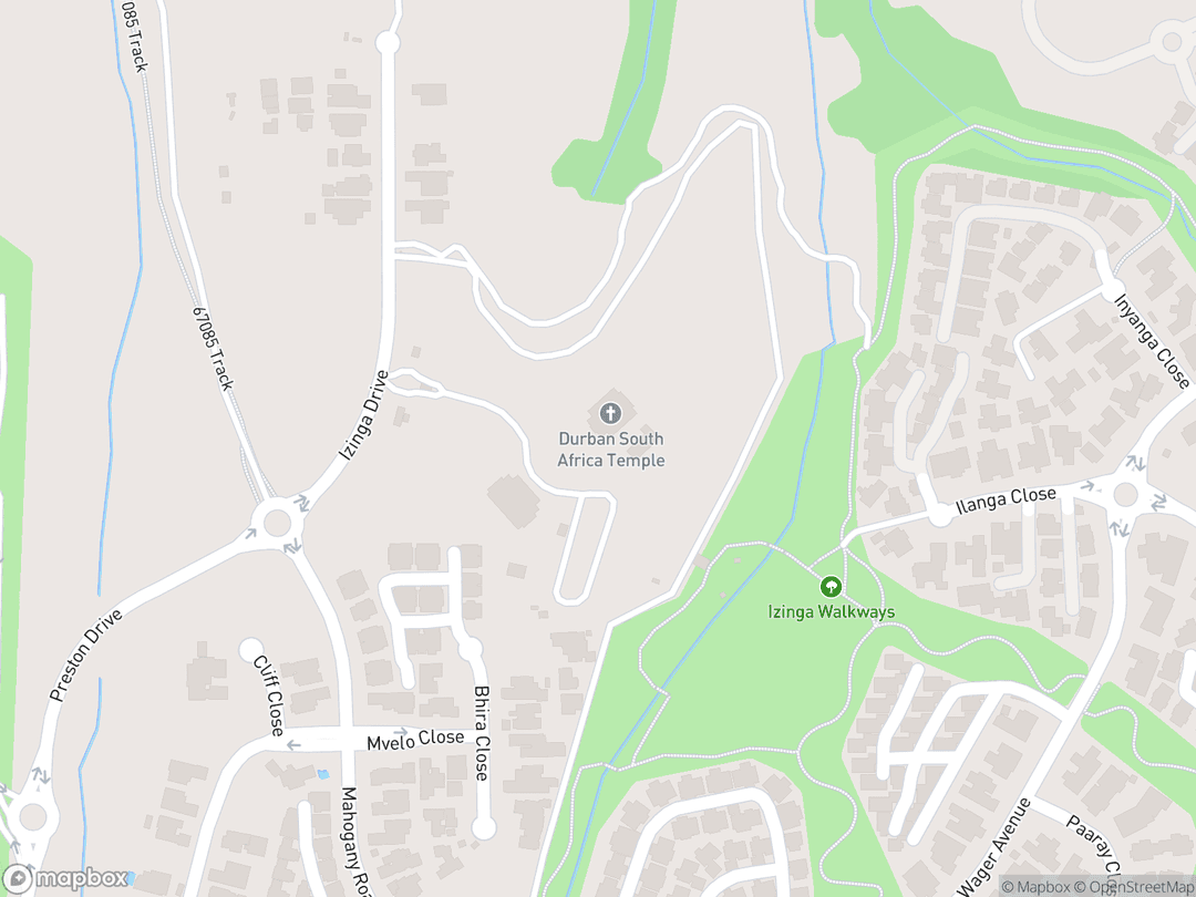 Map showing Durban South Africa Temple and surrounding area