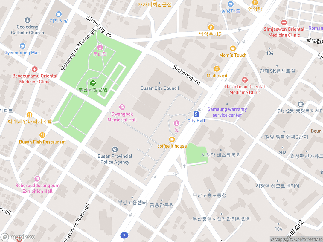 Map showing বুসান কোরিয়া টেম্পল and surrounding area