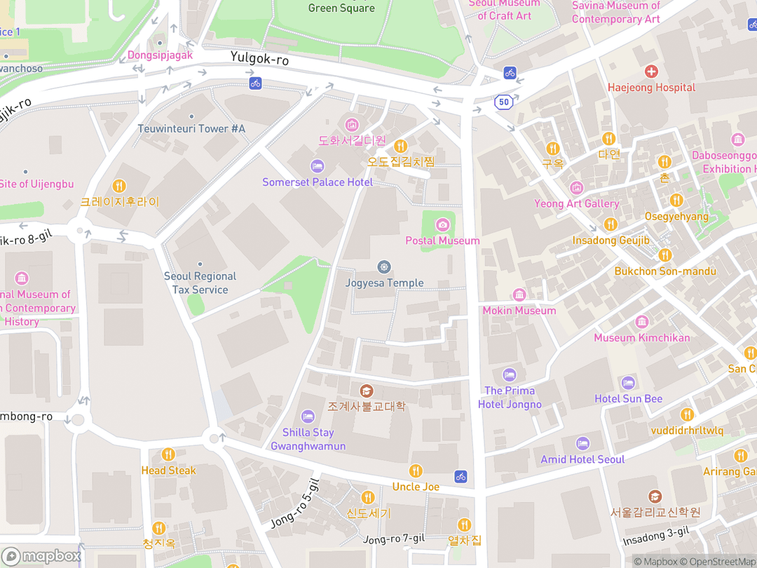 Map showing Jogyesa Temple and surrounding area