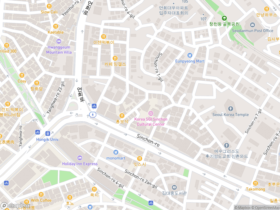Map showing Seoul Korea Temple and surrounding area