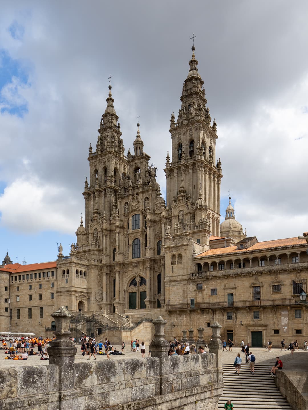Baroque Obradoiro facade and twin towers across Praza do Obradoiro