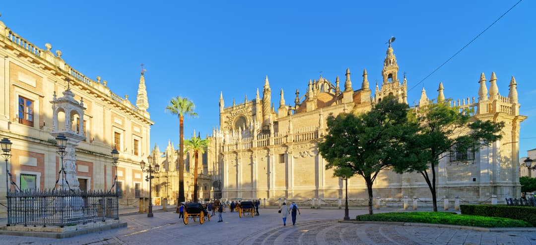 Seville Cathedral and the Giralda viewed from Plaza del Triunfo