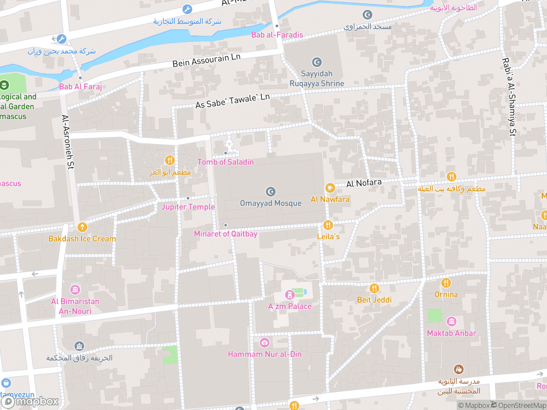 Map showing Umayyad Mosque and surrounding area