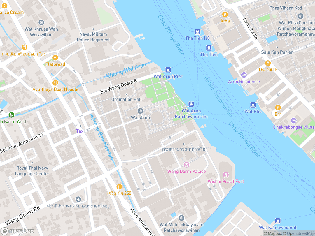 Map showing Wat Arun Ratchawararam Ratchawaramahawihan and surrounding area