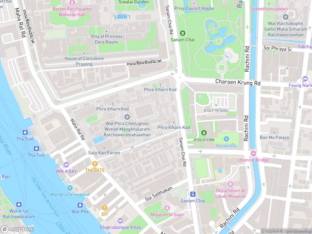 Map showing Wat Pho (Temple of the Reclining Buddha) and surrounding area