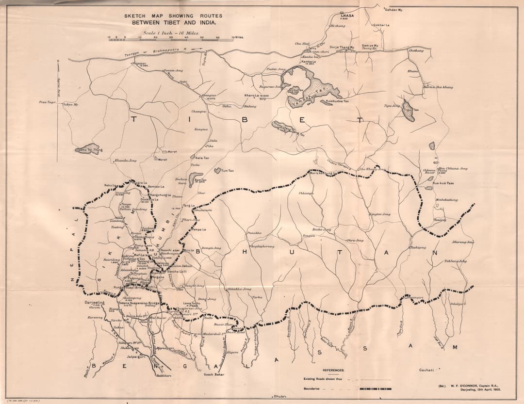 1903 sketch map showing routes between Tibet and India