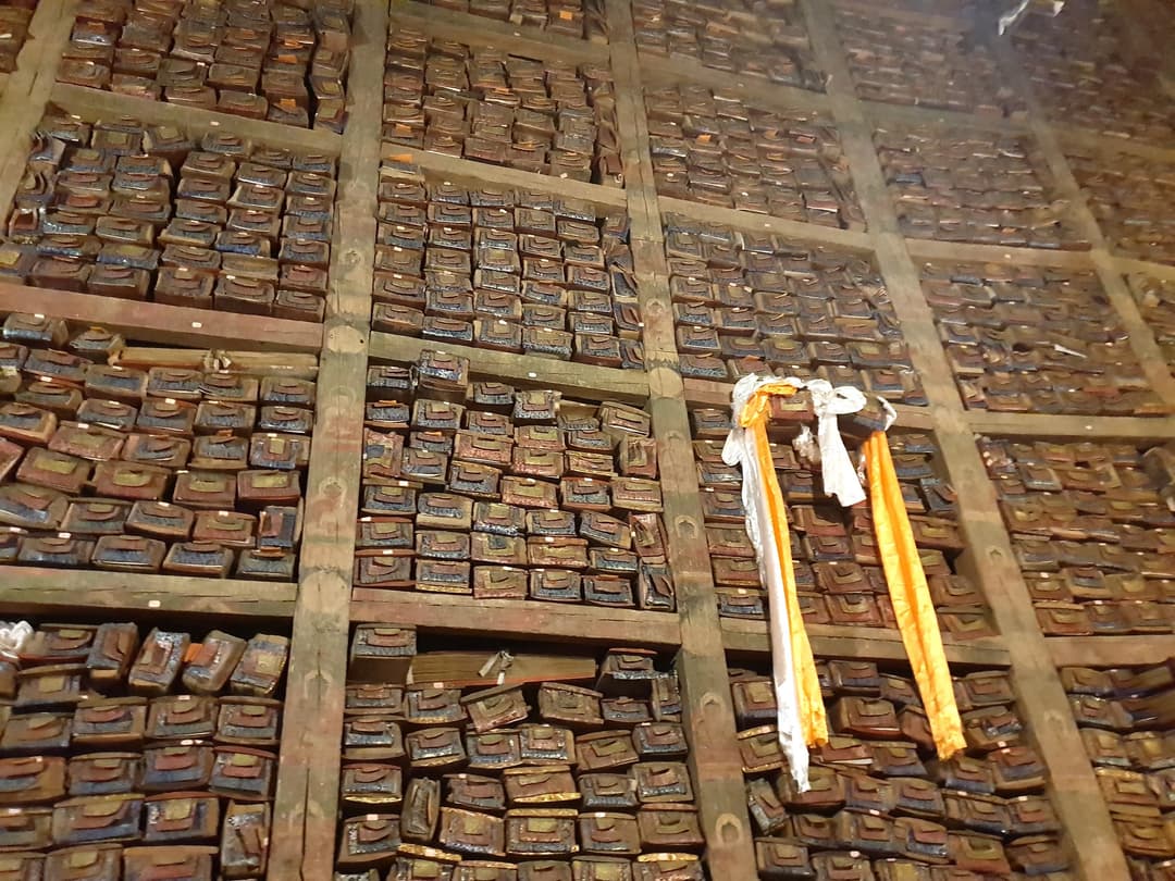 Great library wall of sacred manuscripts at Sakya Monastery