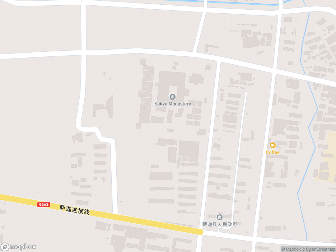Map showing Sakya Monastery and surrounding area