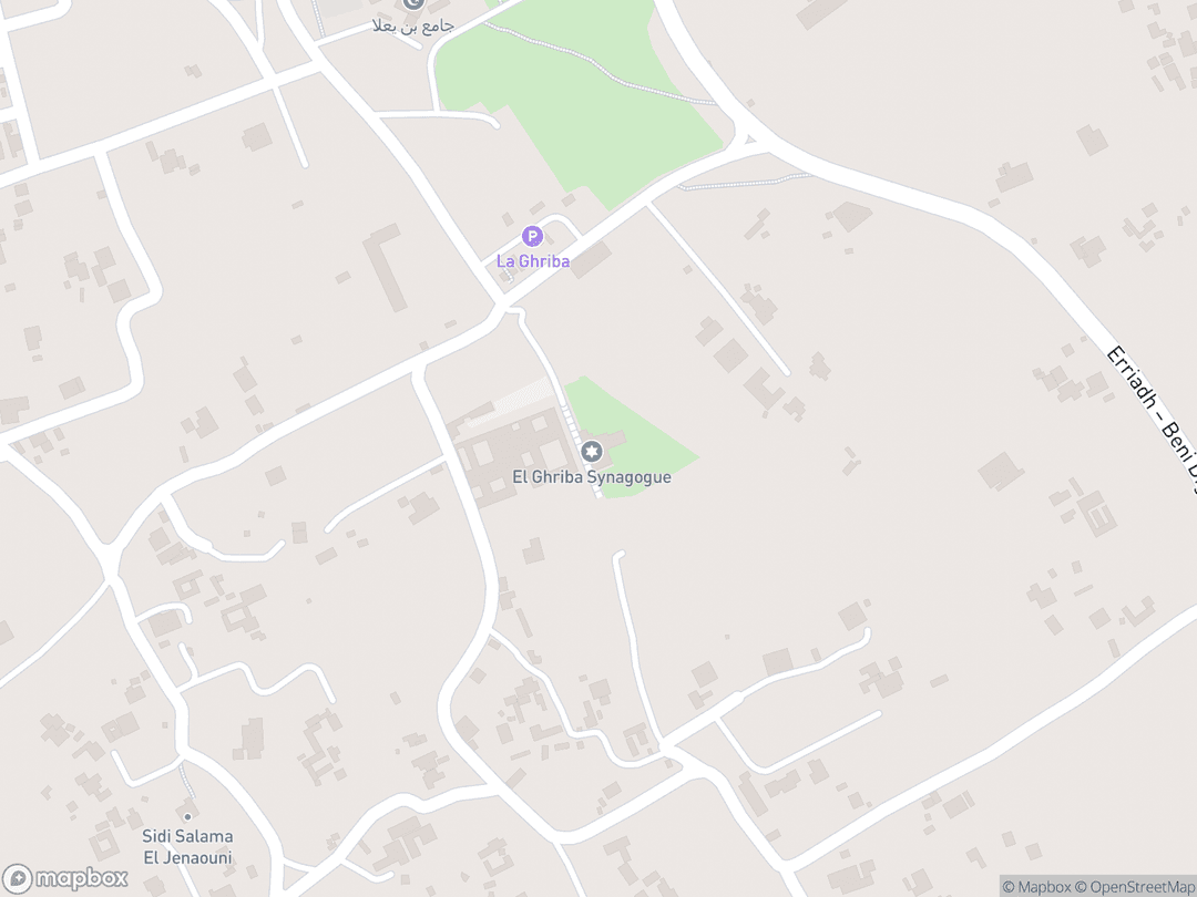 Map showing El Ghriba Synagogue and surrounding area