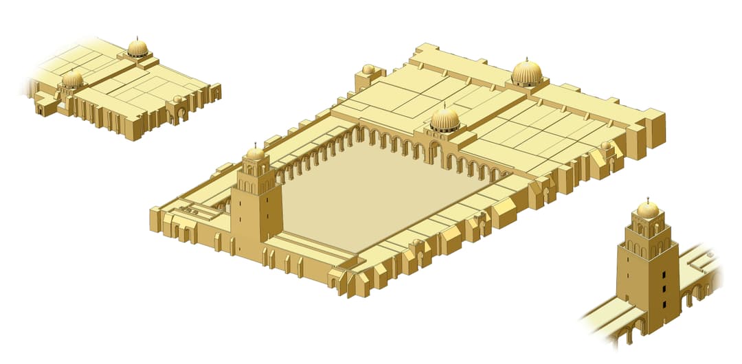 Isometric architectural diagram of the Great Mosque of Kairouan