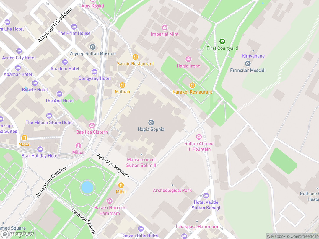 Map showing Hagia Sophia Grand Mosque and surrounding area