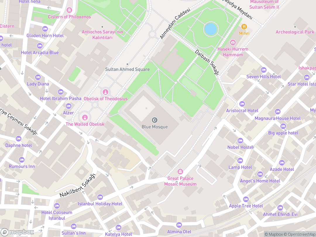 Map showing Sultan Ahmed Mosque and surrounding area