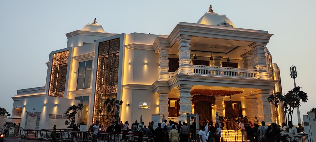 Exterior view of the BAPS Hindu Mandir in Abu Dhabi.