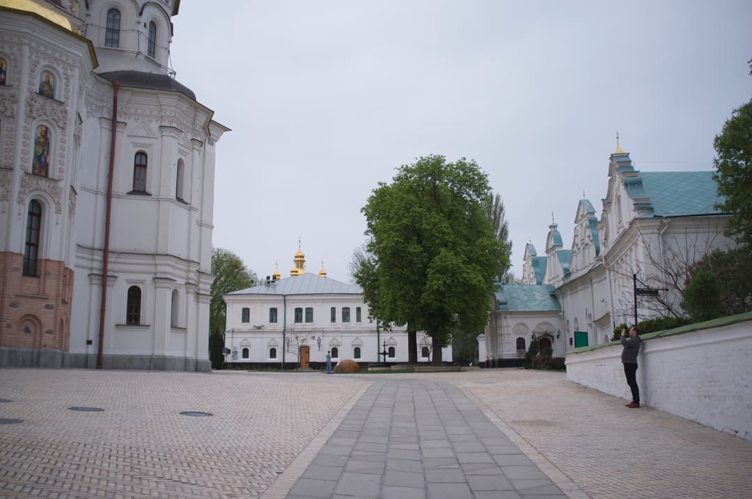 Paved courtyard and monastic buildings at Kyiv Pechersk Lavra