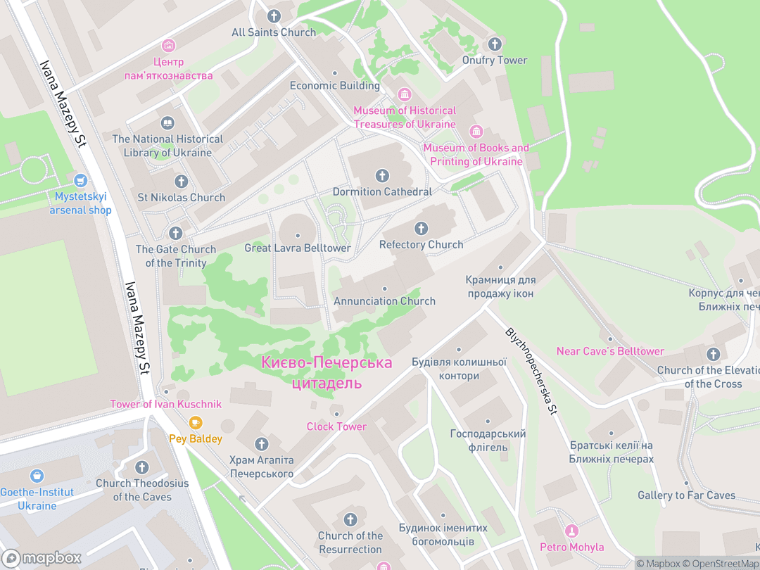 Map showing Kyiv Pechersk Lavra and surrounding area