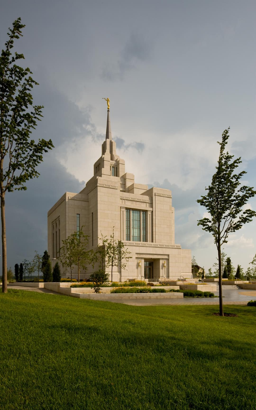 Wide-angle exterior view of the Kyiv Ukraine Temple and grounds.