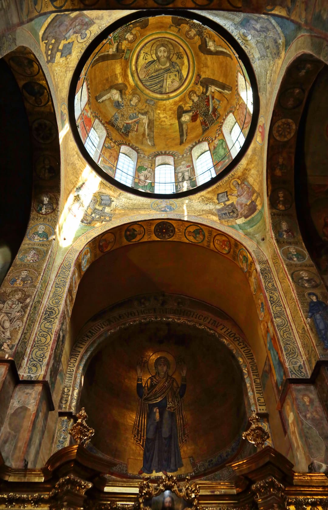 Interior view of the central dome and Virgin Orans mosaic
