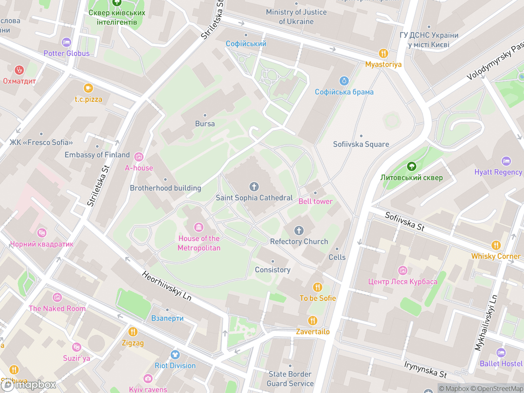 Map showing Saint Sophia Cathedral and surrounding area