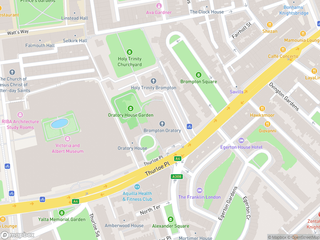 Map showing Brompton Oratory (Church of the Immaculate Heart of Mary) and surrounding area