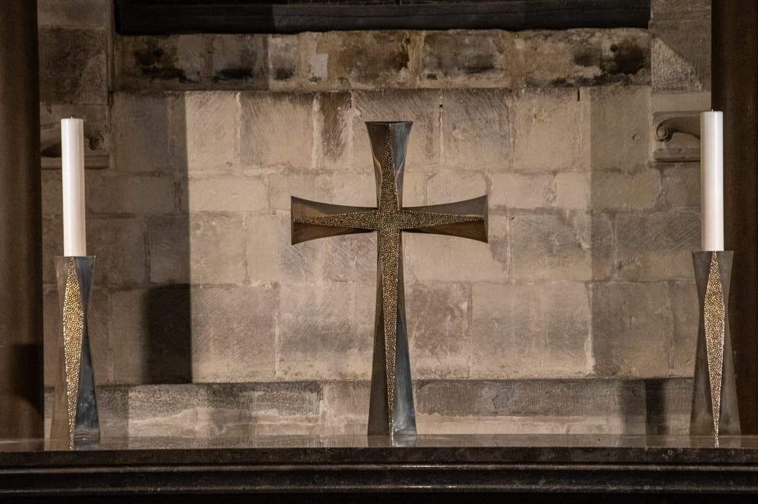 Altar cross and candlesticks inside Canterbury Cathedral