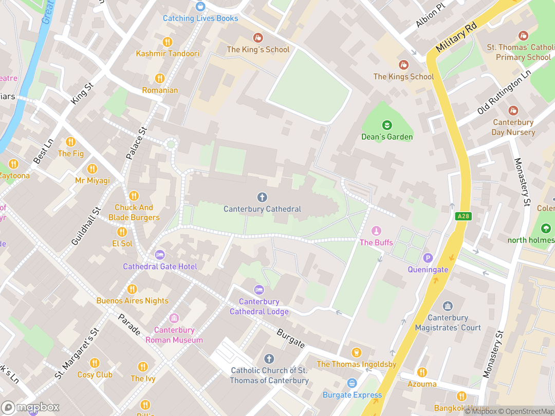 Map showing Canterbury Cathedral and surrounding area