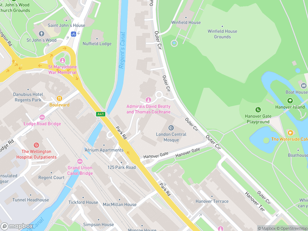 Map showing London Central Mosque & Islamic Cultural Centre and surrounding area