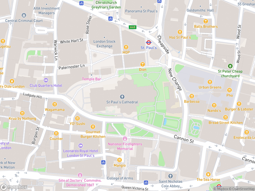 Map showing St. Paul's Cathedral and surrounding area
