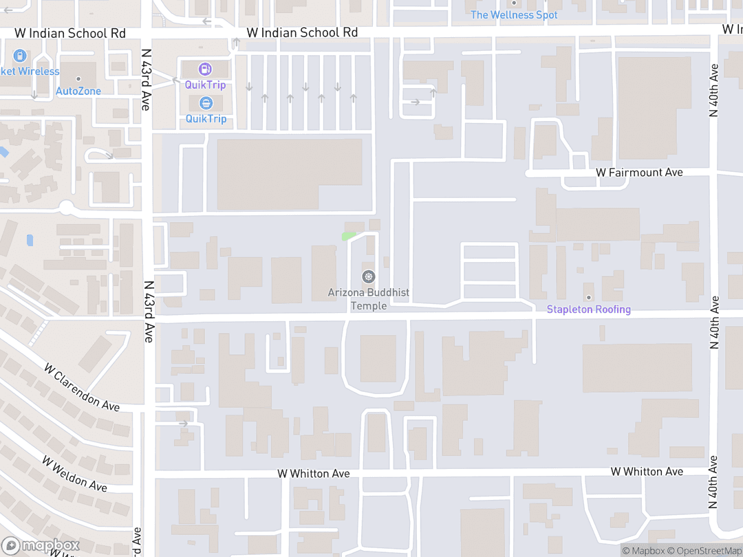 Map showing Arizona Buddhist Temple and surrounding area