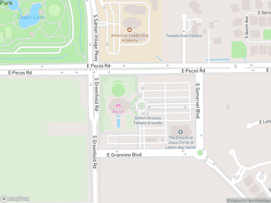 Map showing Gilbert Arizona Temple and surrounding area