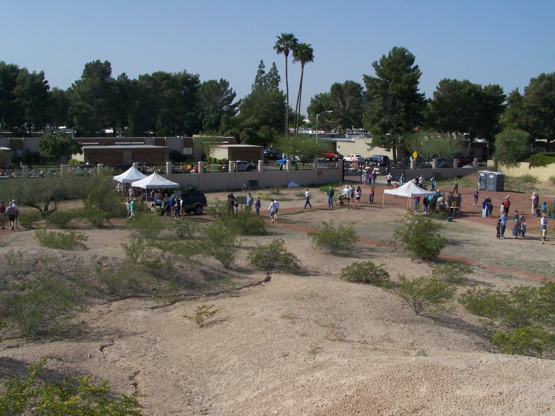 Elevated wide-angle view of the Mesa Grande Cultural Park grounds.