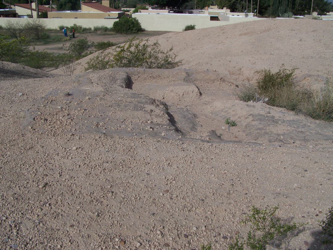 Elevated view of the Hohokam earthen platform mound at Mesa Grande.