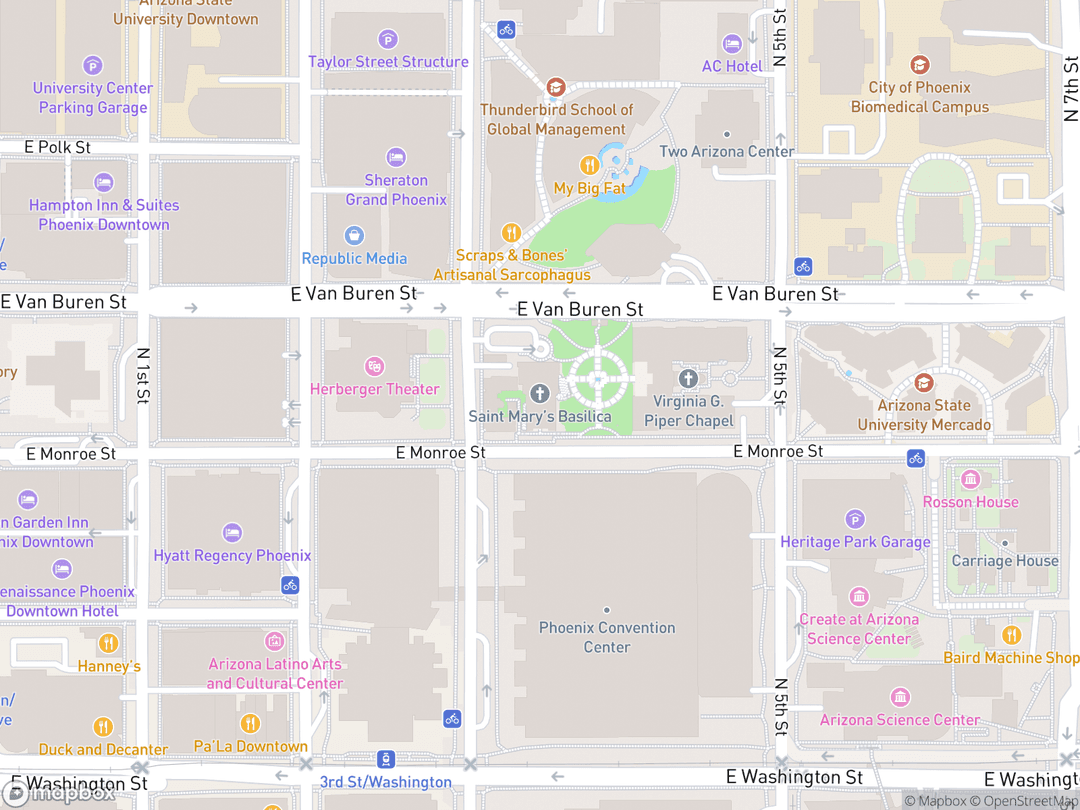 Map showing St. Mary's Basilica and surrounding area