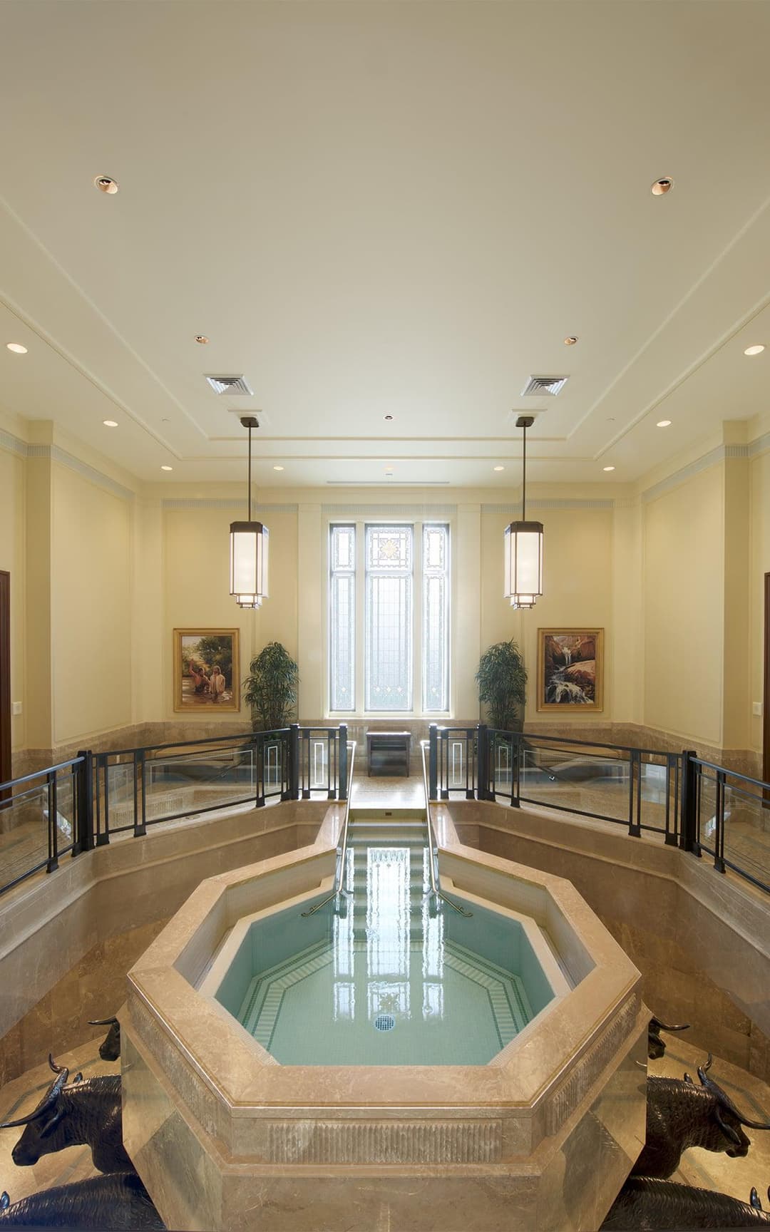 Interior view of the baptismal font in the Tucson Arizona Temple.