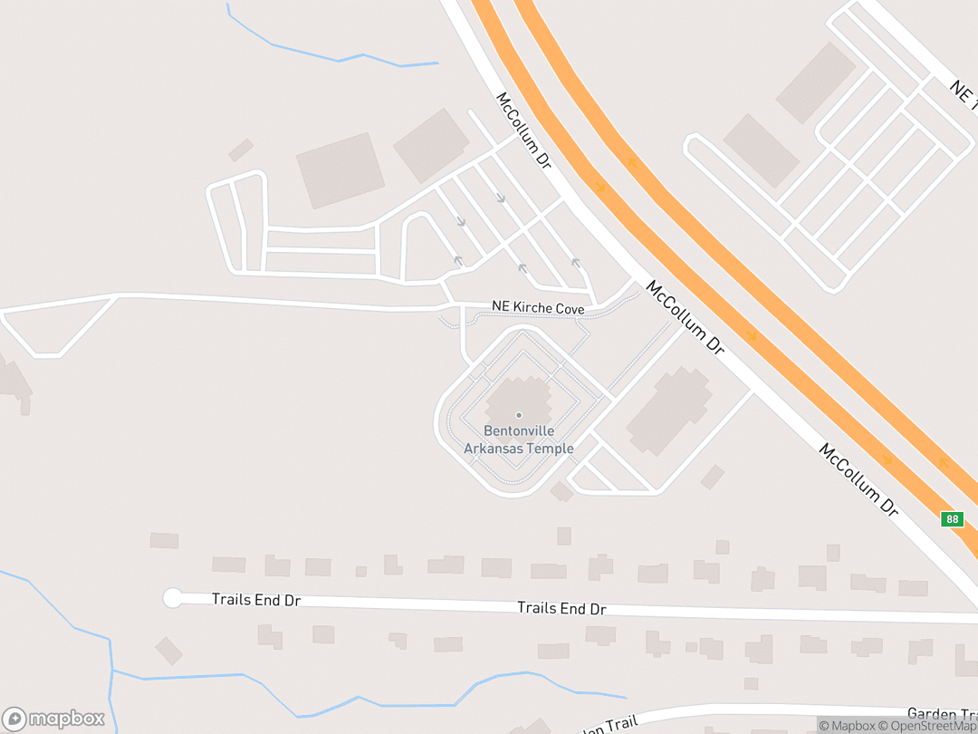 Map showing Bentonville Arkansas Temple and surrounding area