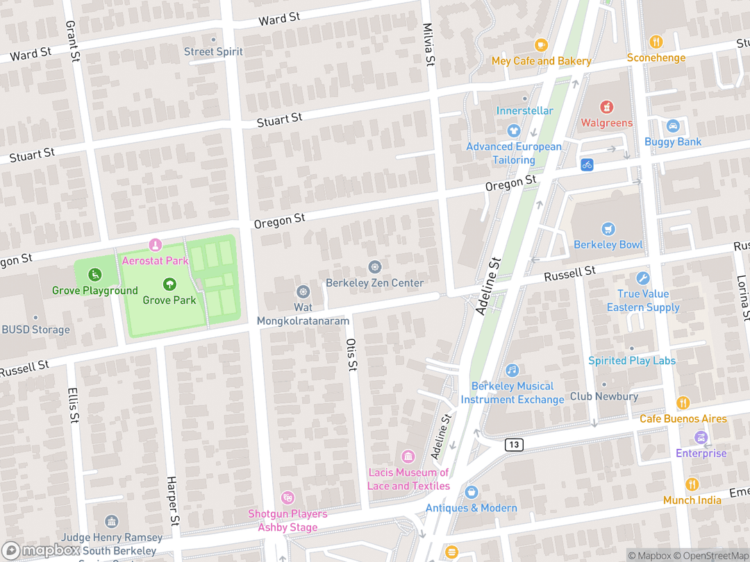Map showing Berkeley Zen Center and surrounding area