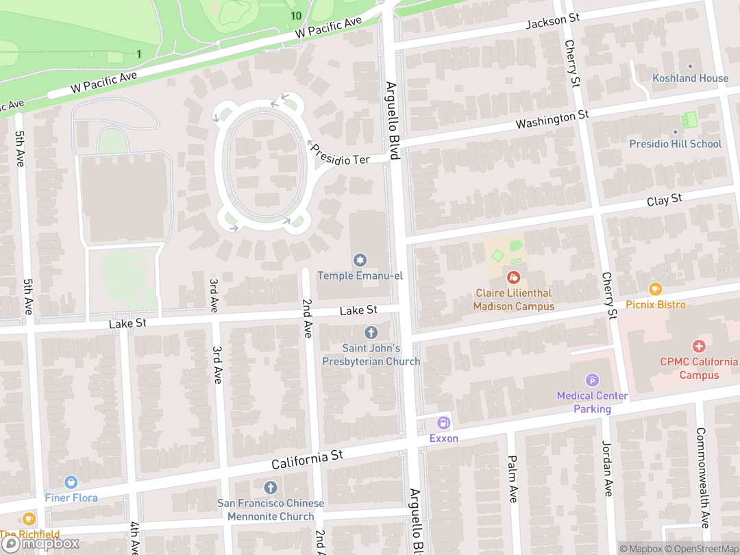 Map showing Congregation Emanu-El and surrounding area