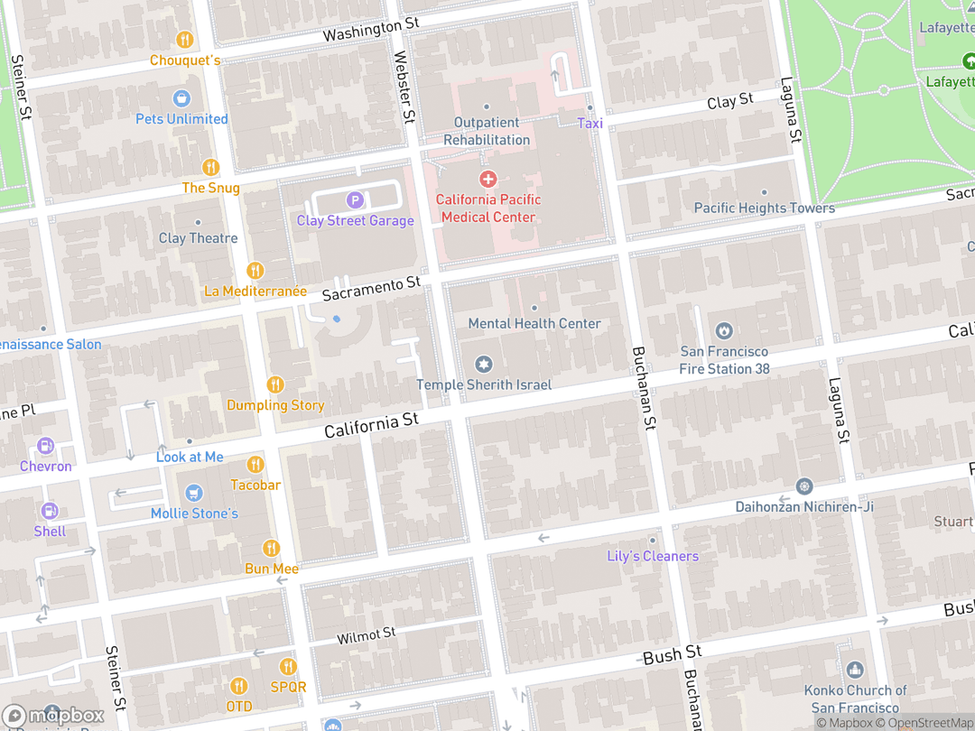 Map showing Congregation Sherith Israel and surrounding area