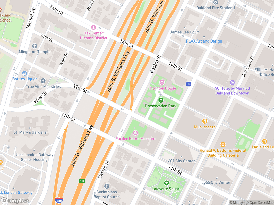 Map showing First Unitarian Church of Oakland and surrounding area