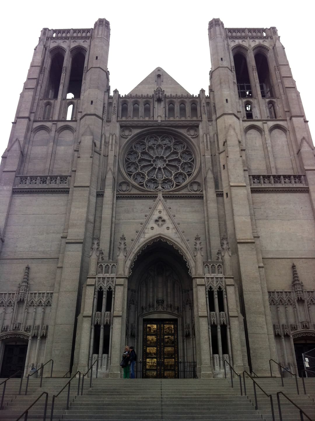 Front facade and main entrance steps of Grace Cathedral, San Francisco.