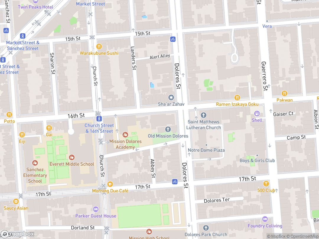 Map showing Mission San Francisco de Asís and surrounding area
