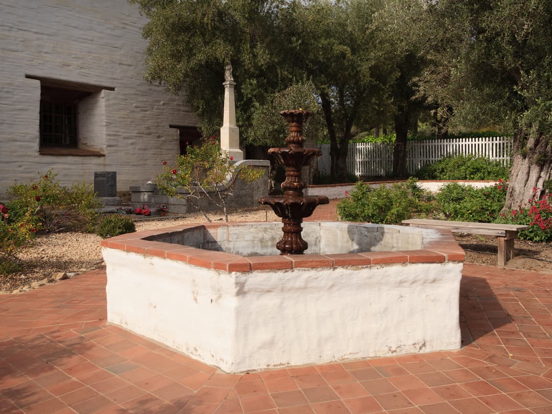 Octagonal fountain in the courtyard garden at Mission San José.