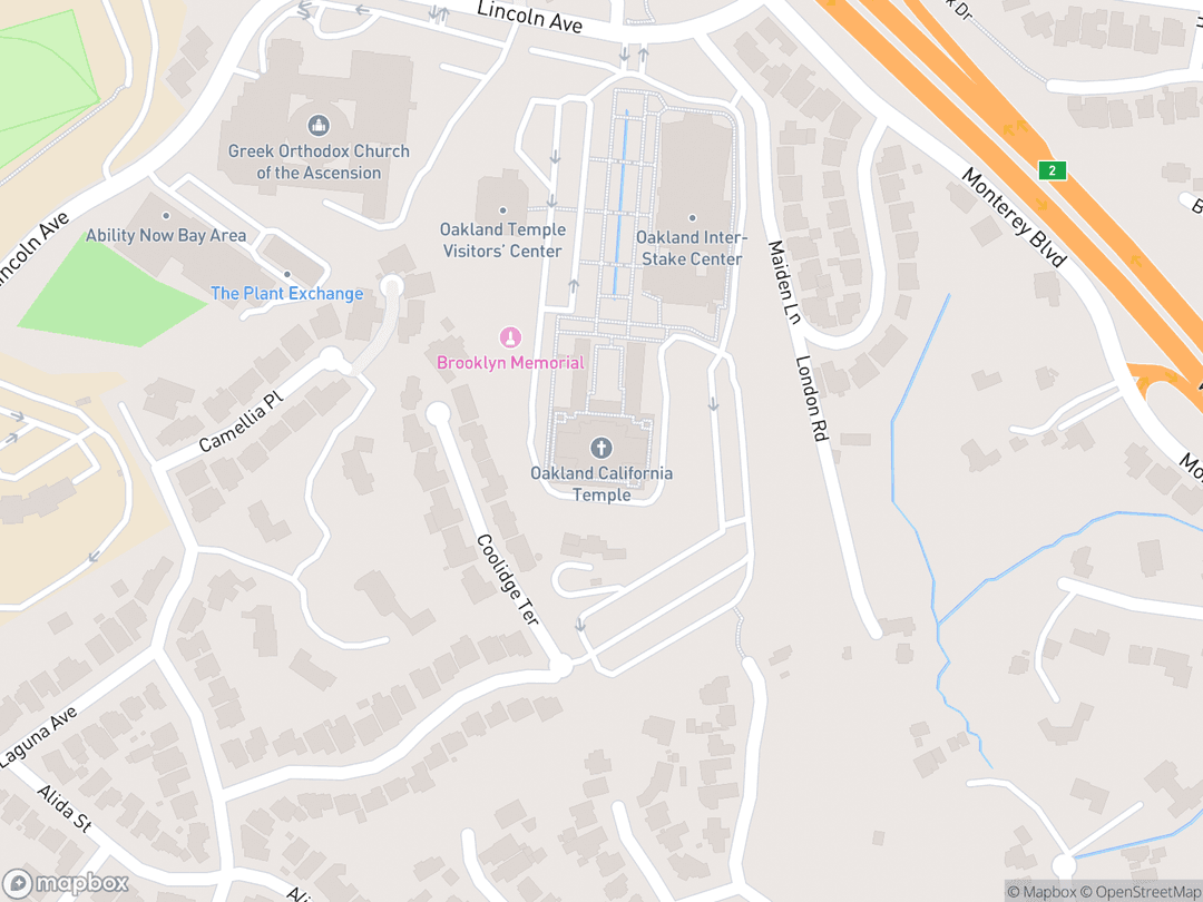 Map showing Oakland California Temple and surrounding area