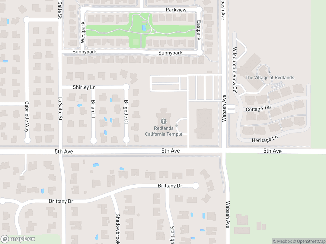 Map showing Redlands California Temple and surrounding area