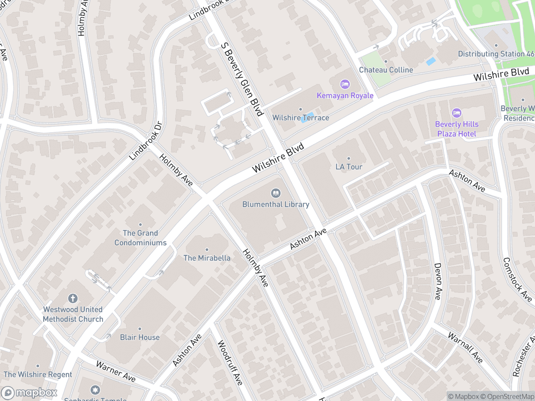 Map showing Sinai Temple and surrounding area