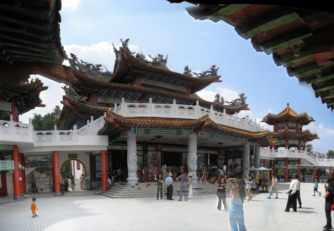 Wide-angle view of the temple courtyard and main shrine hall.