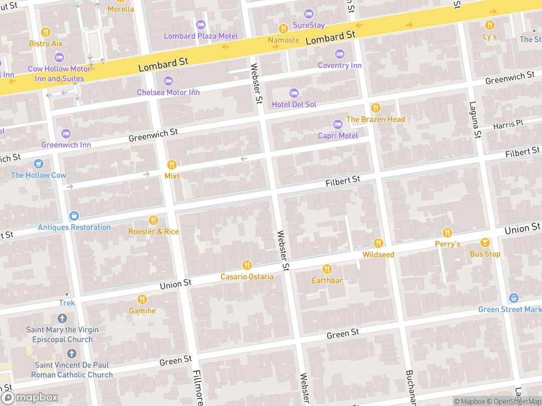 Map showing Old Temple, Vedanta Society of Northern California and surrounding area