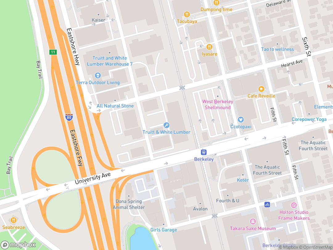 Map showing West Berkeley Shellmound & Sacred Site and surrounding area