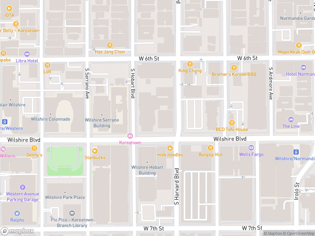 Map showing Wilshire Boulevard Temple and surrounding area