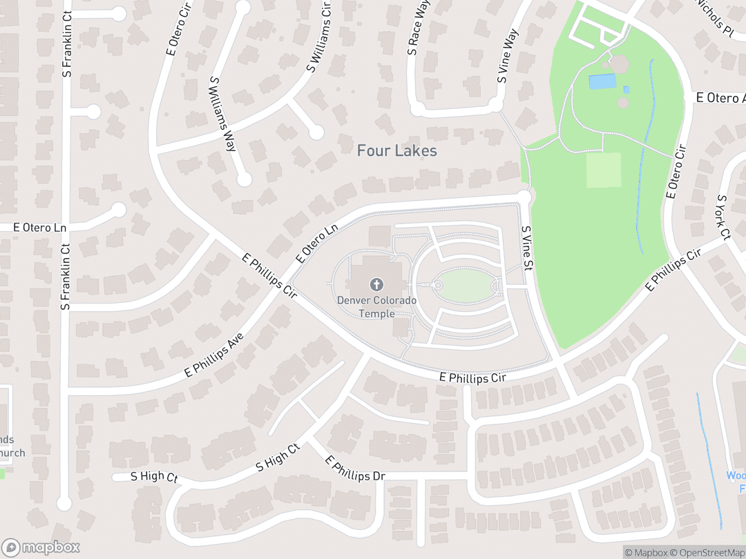 Map showing Denver Colorado Temple and surrounding area