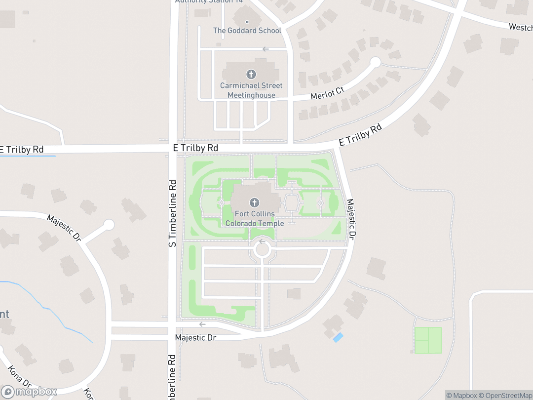 Map showing Fort Collins Colorado Temple and surrounding area